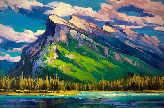 Art Print Slopes Of Rundle Paper Banff National Park Poster Mount Rundle Landscape Painting Canada Rocky Mountains Home Decor