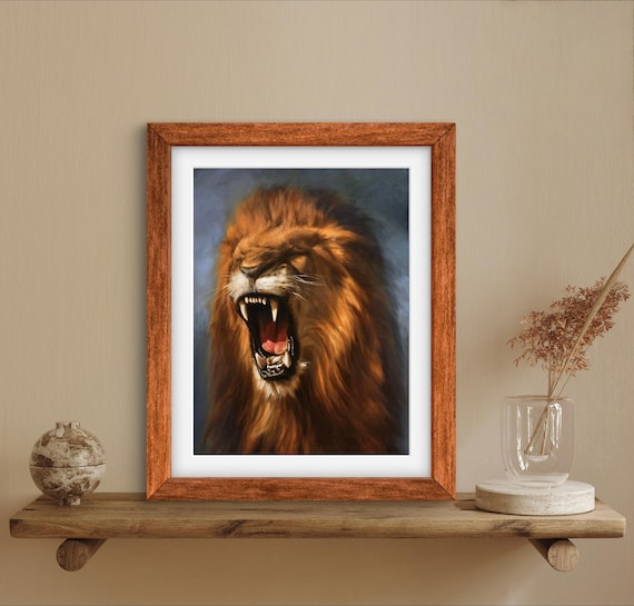 Roaring Lion Open Mouth Dramatic Wildlife Close Portrait Poster
