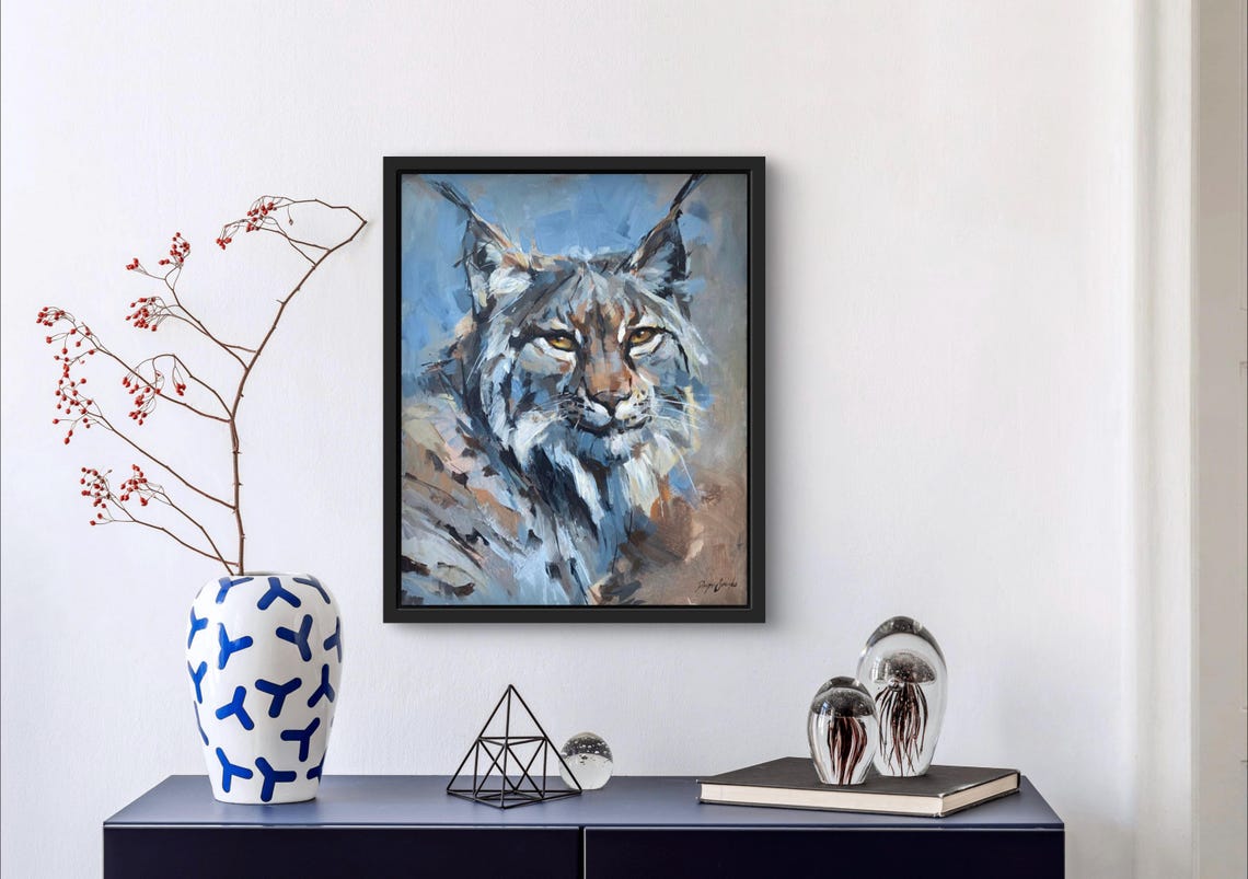Lynx Close Up Wild Cat Portrait Expressive Oil Painting Poster - Image 2