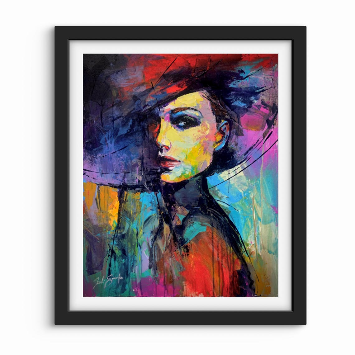 Abstract Colorful Woman Portrait Vivid Oil Painting Art Poster