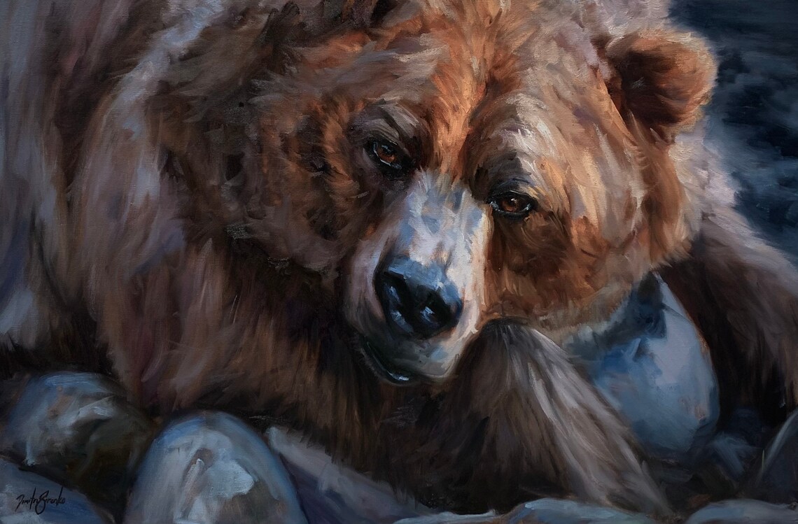 Northern King Grizzly Bear Rustic Wildlife Art Print