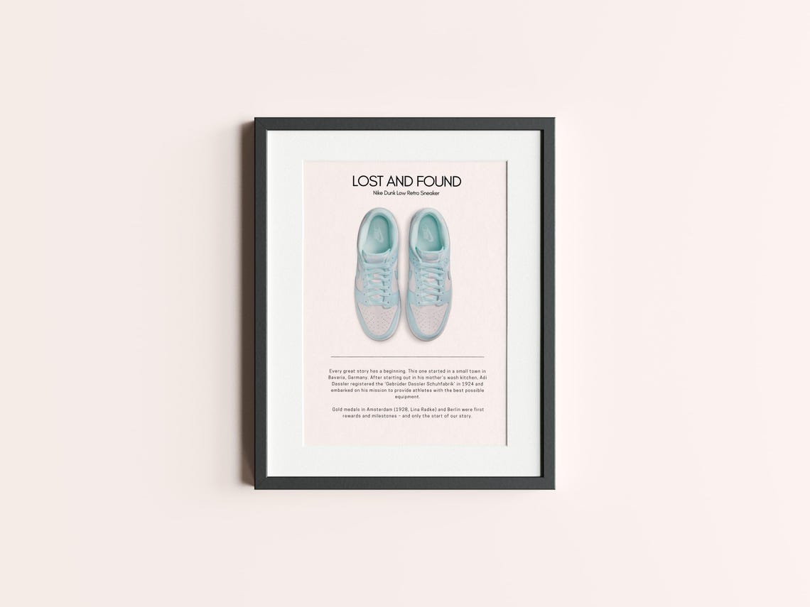 Nike Lost and Found Blue Dunk Low Retro Minimalist Sneaker Poster