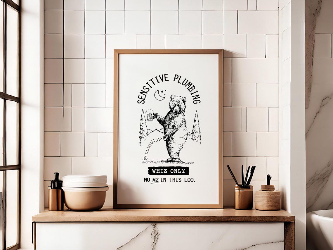 Sensitive Plumbing Whiz Only Bear Bathroom Humor Wall Poster - Image 2