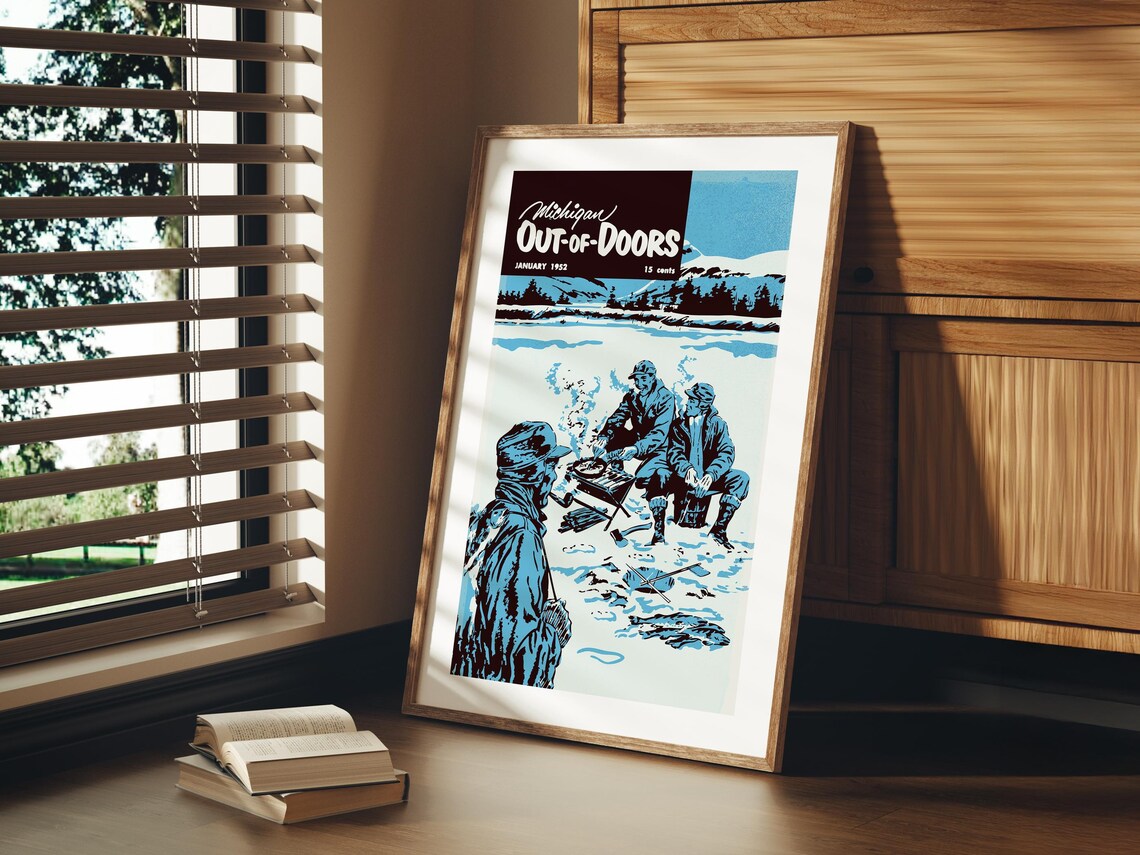 Michigan Out Of Doors 1952 Ice Fishing Vintage Magazine Poster - Image 2
