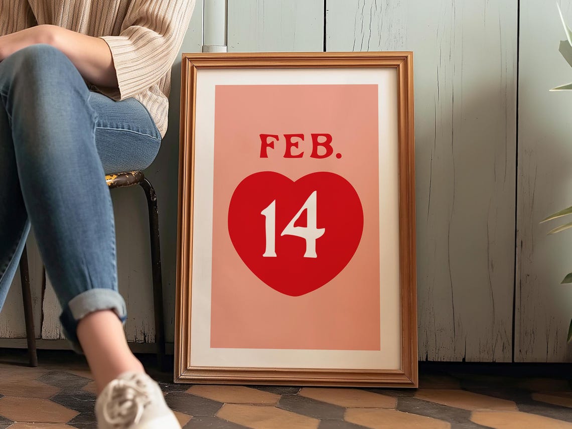 Feb 14 Red Heart Minimalist Valentine Day Holiday Wall Art Poster - Image 3