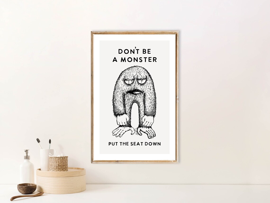 Seat Down Bathroom Humor Art Print, Family Sign