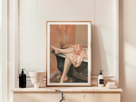 Classical Woman Bathroom Vintage Midcentury Art Print