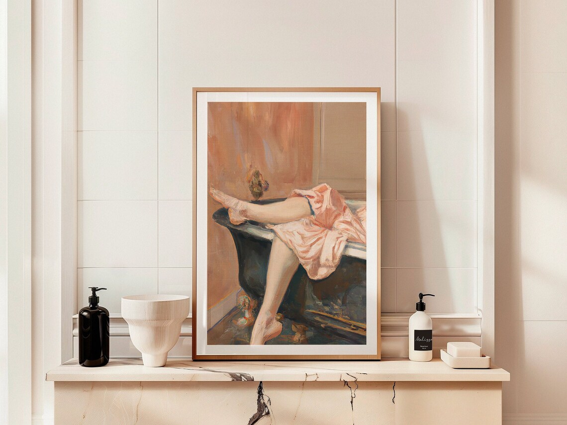 Classical Woman Bathroom Vintage Midcentury Art Print
