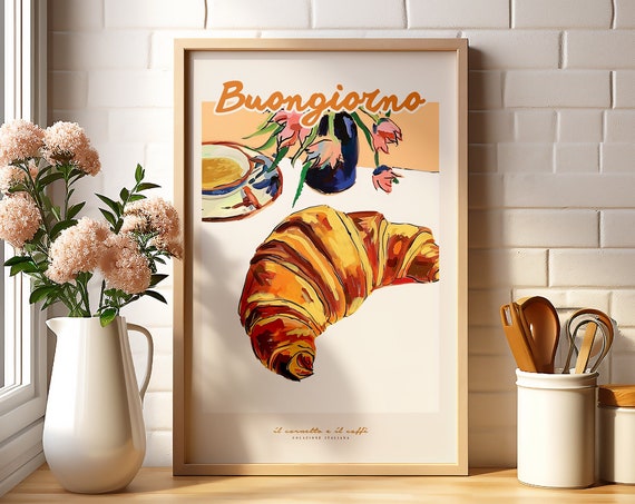 Buongiorno Italian Breakfast Art Italy Coffee Croissant Kitchen Wall Painting Lover Home Decor Gift