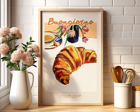Buongiorno Italian Croissant Espresso Breakfast Kitchen Poster