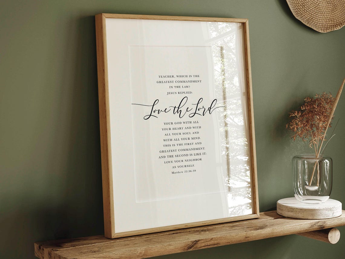 Matthew 22 Love the Lord Bible Verse Minimalist Scripture Wall Poster - Image 2