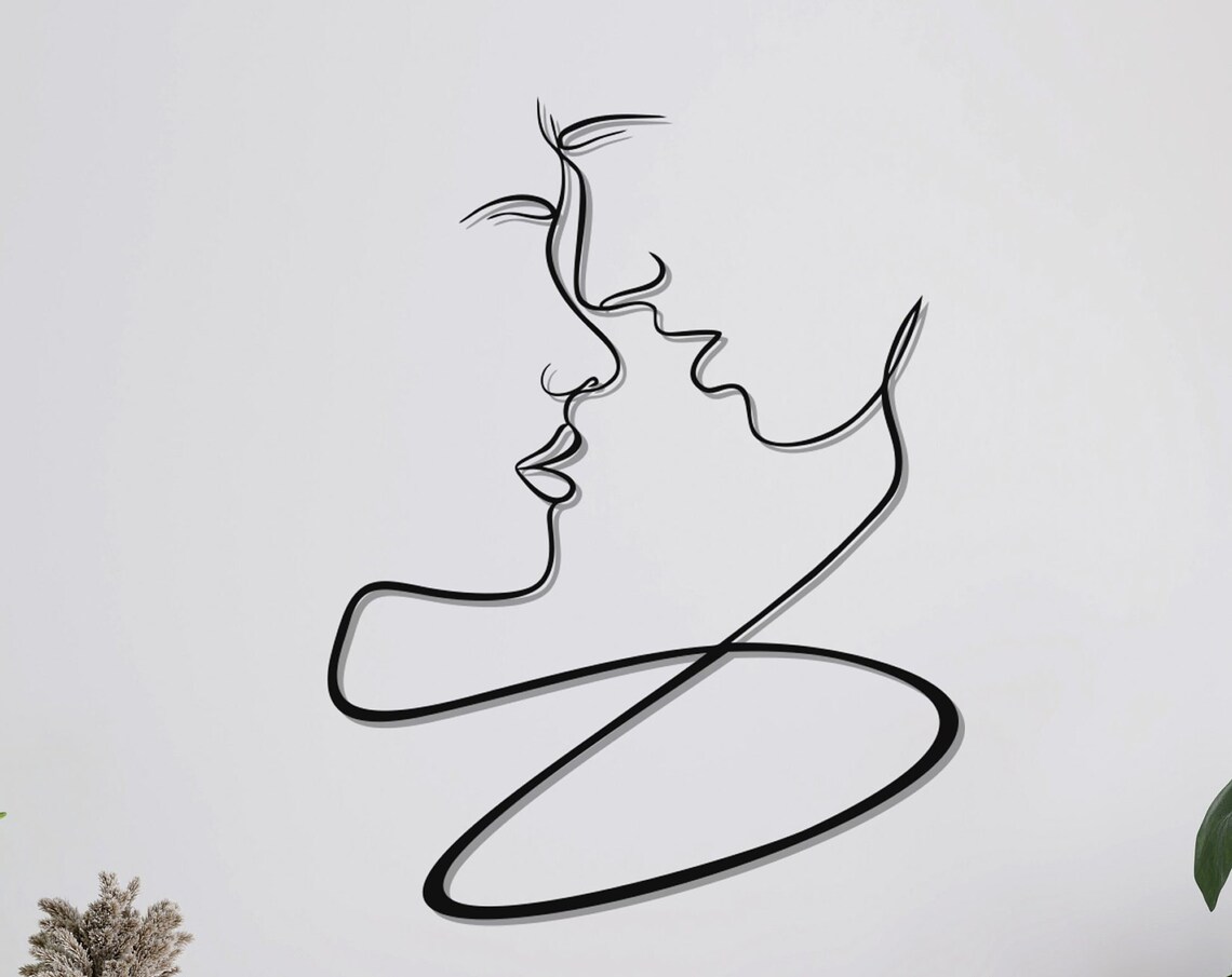 Metal Lovers Couple Line Art Wall Art Print, Home Office