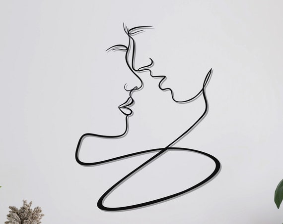Metal Lovers Couple Line Art Wall Art Print, Home Office
