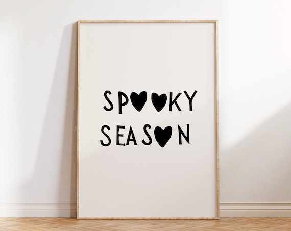 Spooky Season Black Heart Hand Lettered Cute Halloween Fall Wall Art
