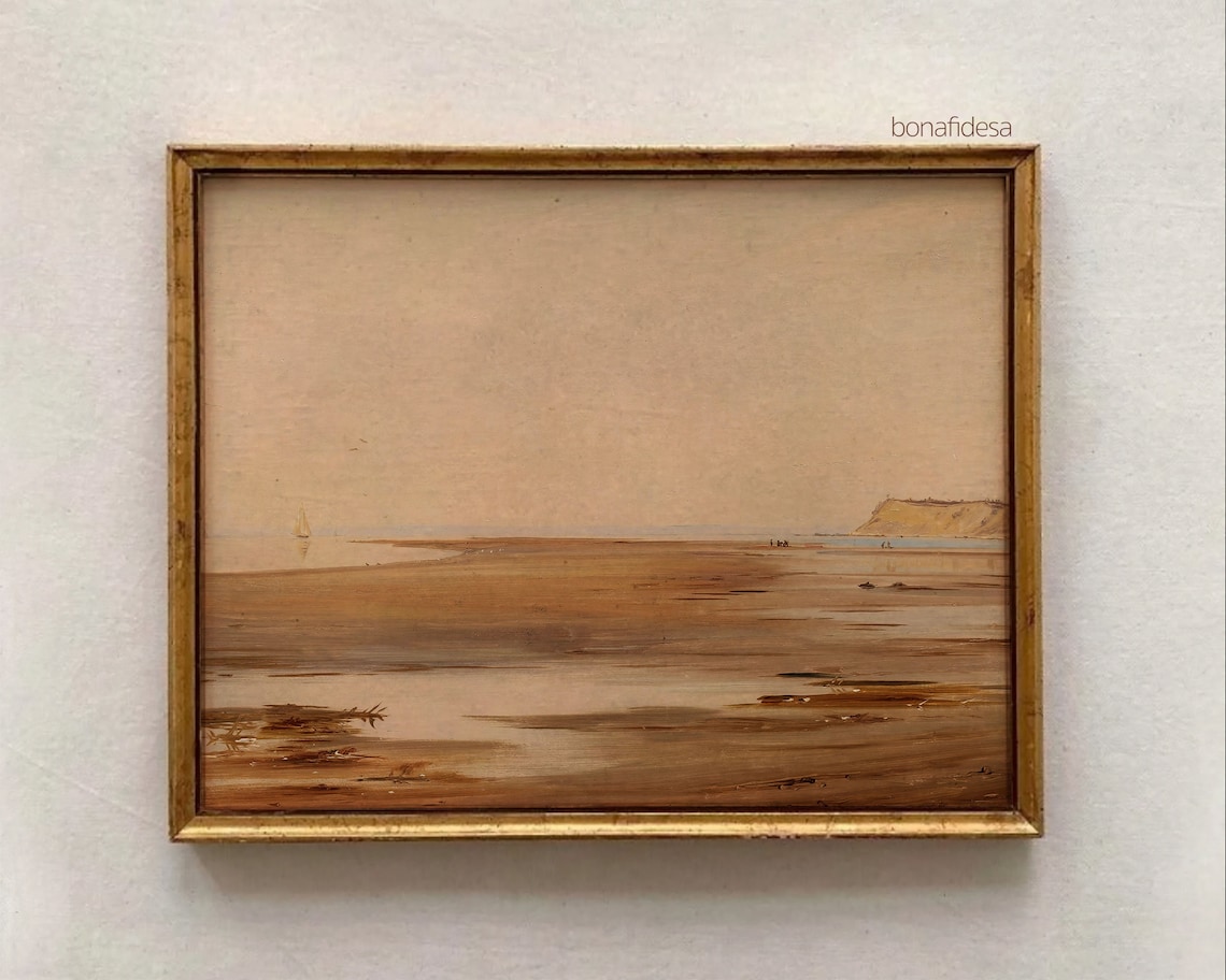 Neutral Beige Minimalist Coastal Seascape Beach Serene Print