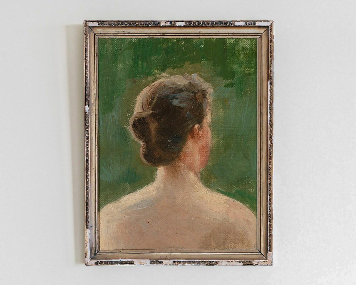 Vintage Woman Portrait Back View Impressionist Oil Painting Poster