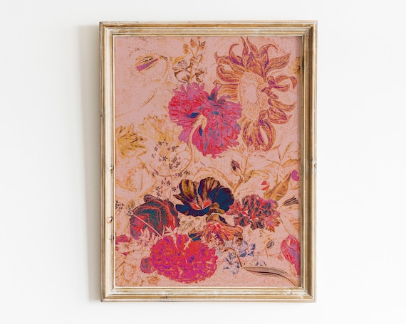 Funky Vintage Floral Still Life Psychedelic Botanical Wall Art