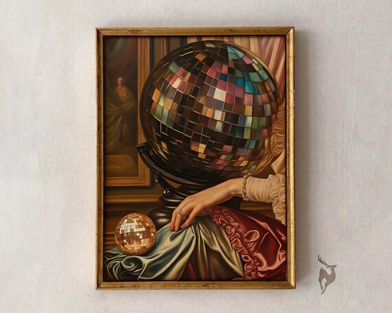 Disco Ball Globe Surreal Victorian Still Life Altered Art Poster