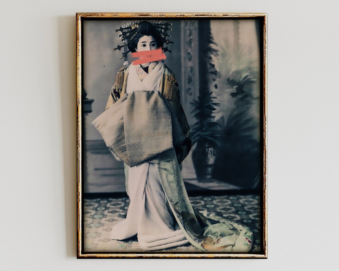 Vintage Geisha Portrait Altered Art Collage Antique Japanese Poster