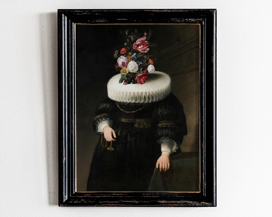 Floral Face Baroque Portrait Flowers Instead of Head Art Poster