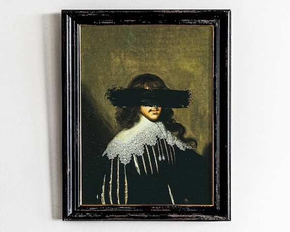 Altered Baroque Portrait Painted Eyes Modern Eclectic Wall Art