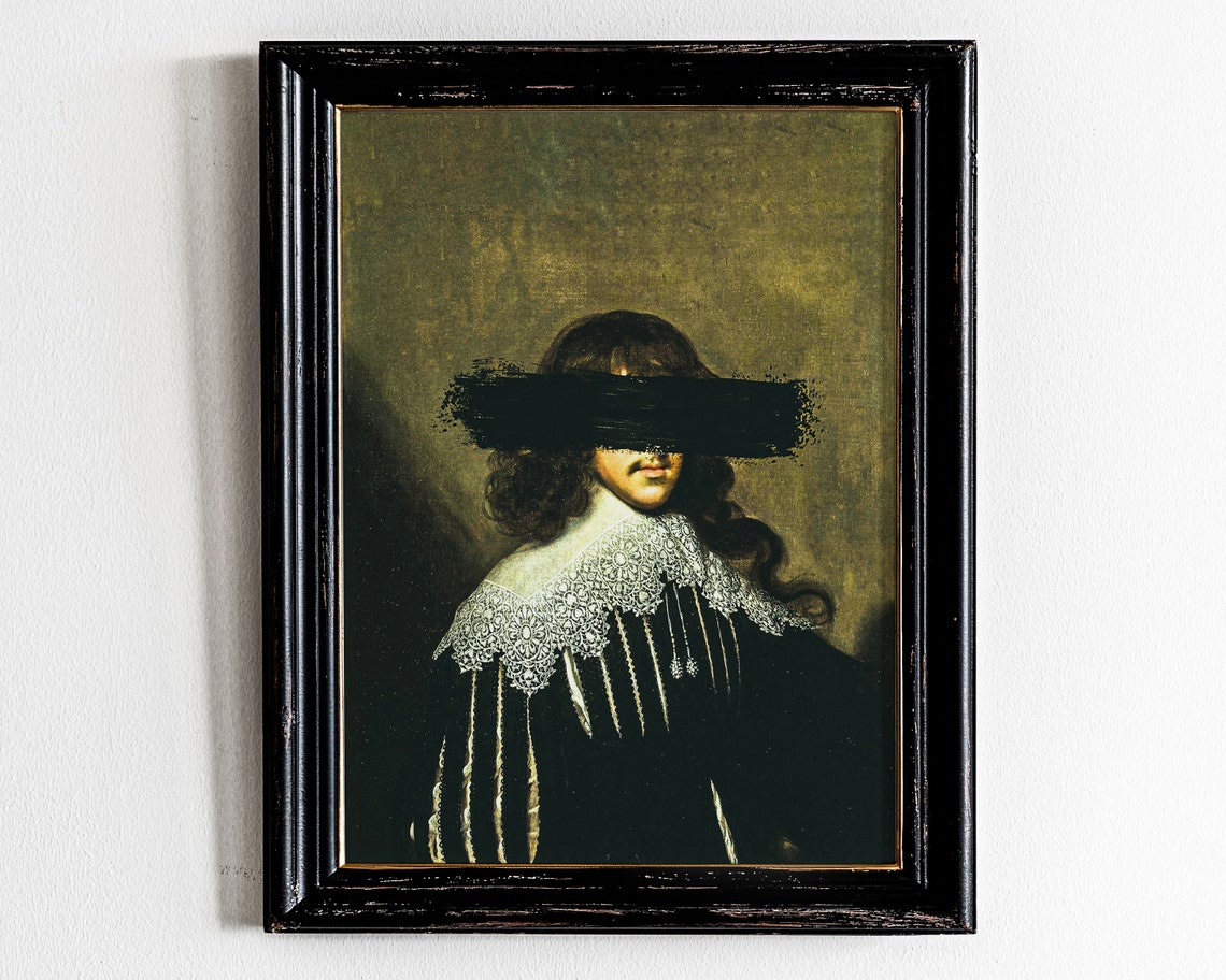 Altered Baroque Portrait Painted Eyes Modern Eclectic Wall Art
