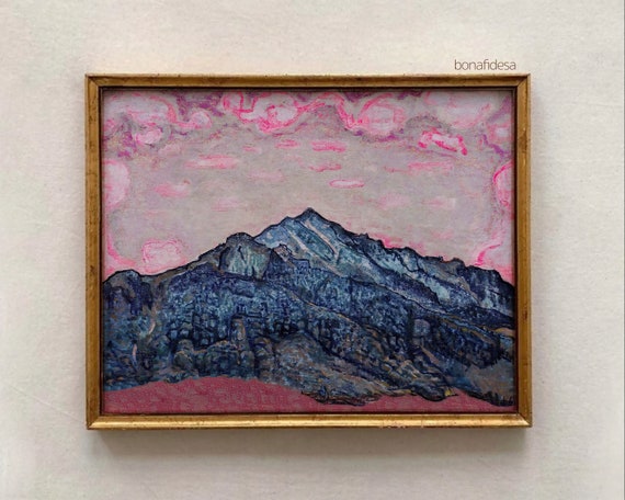 Boho Mountain Landscape Print Pink Blue Wall Art