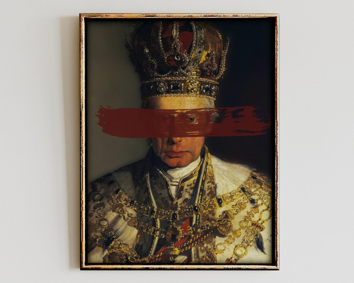 Altered Royal Portrait Red Paint Stroke Dark Maximalist Poster