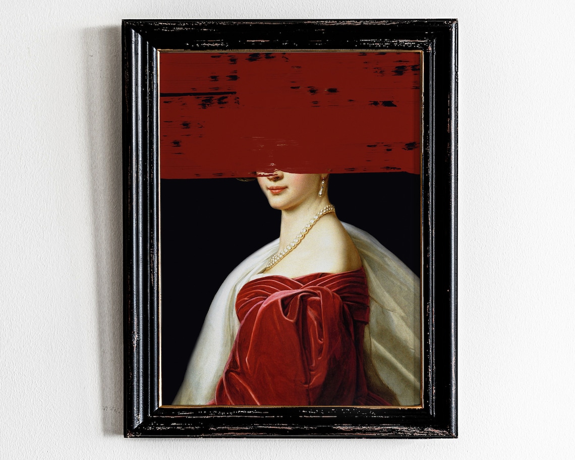 Vintage Portrait Collage Art Print, Surreal Beauty