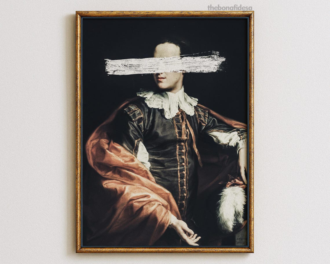 Surreal Altered Baroque Gentleman White Eye Stripe Moody Dark Art Print