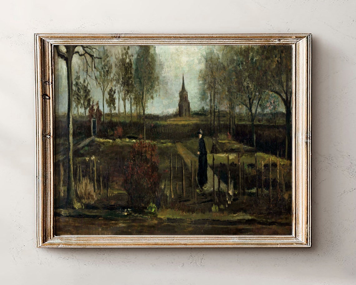 Dark Garden Nursery Church Spire Moody Vintage Impressionist Art Poster