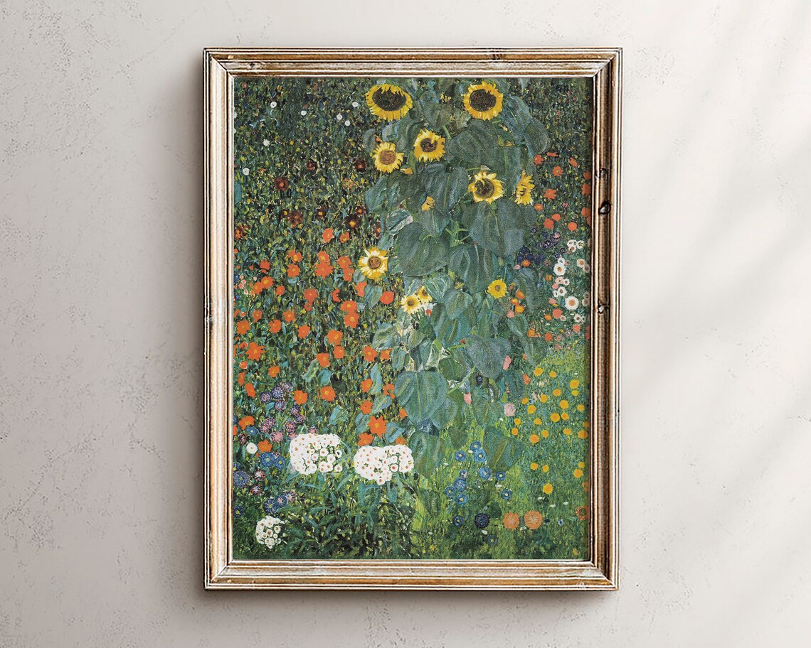 Klimt Sunflower Garden Vintage Oil Painting Flower Field Wall Art