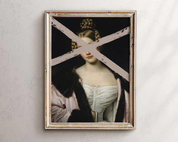 Altered Classical Portrait Beige Crossed Brushstrokes Vintage Print
