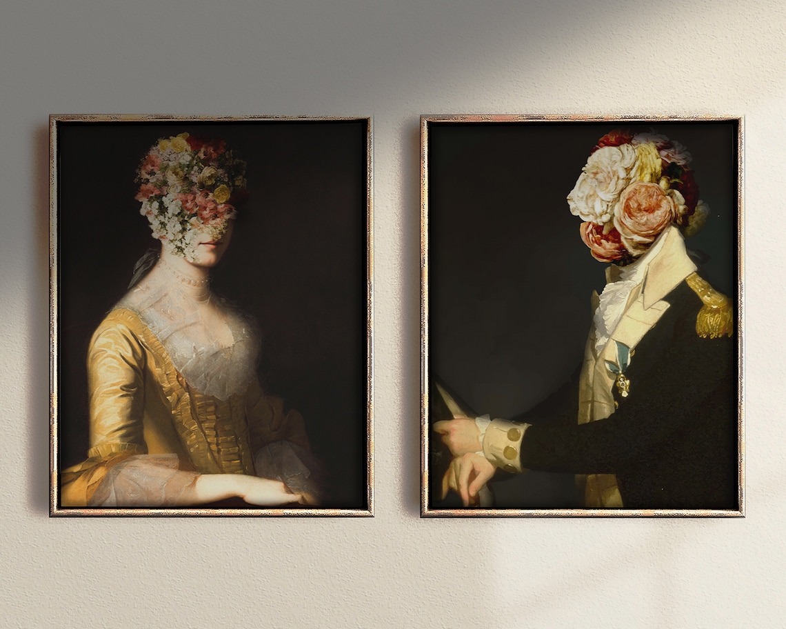 Baroque Painting Altered Portrait Prints Set Of 2