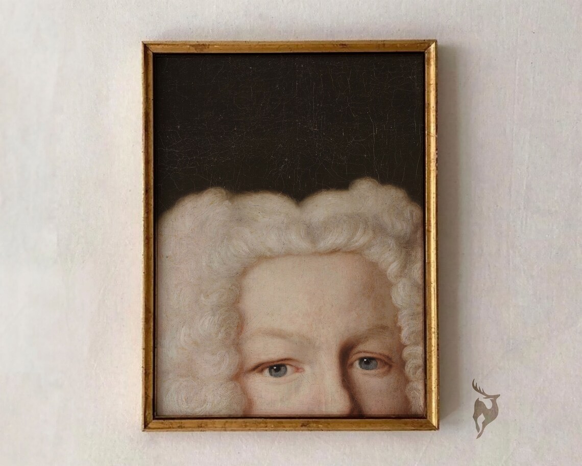 Cropped Victorian Portrait Powdered Wig Oil Painting Print Moody Art