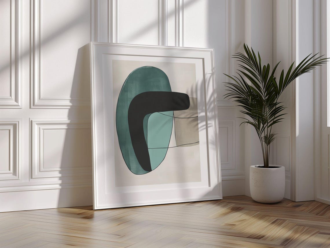 Teal Green and Black Hooked Shape Modern Minimalist Abstract Poster - Image 4