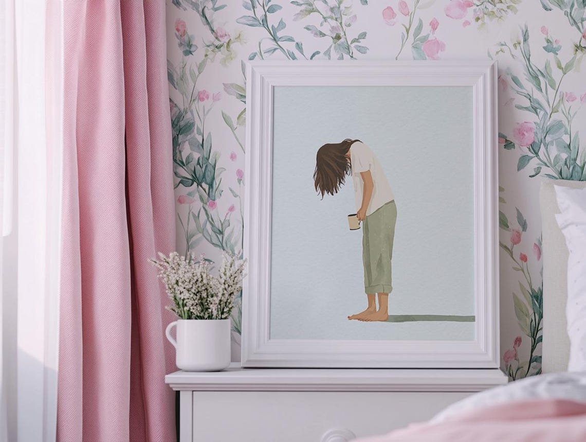 Exhausted Mom Bent Over Morning Coffee Funny Minimalist Poster - Image 4