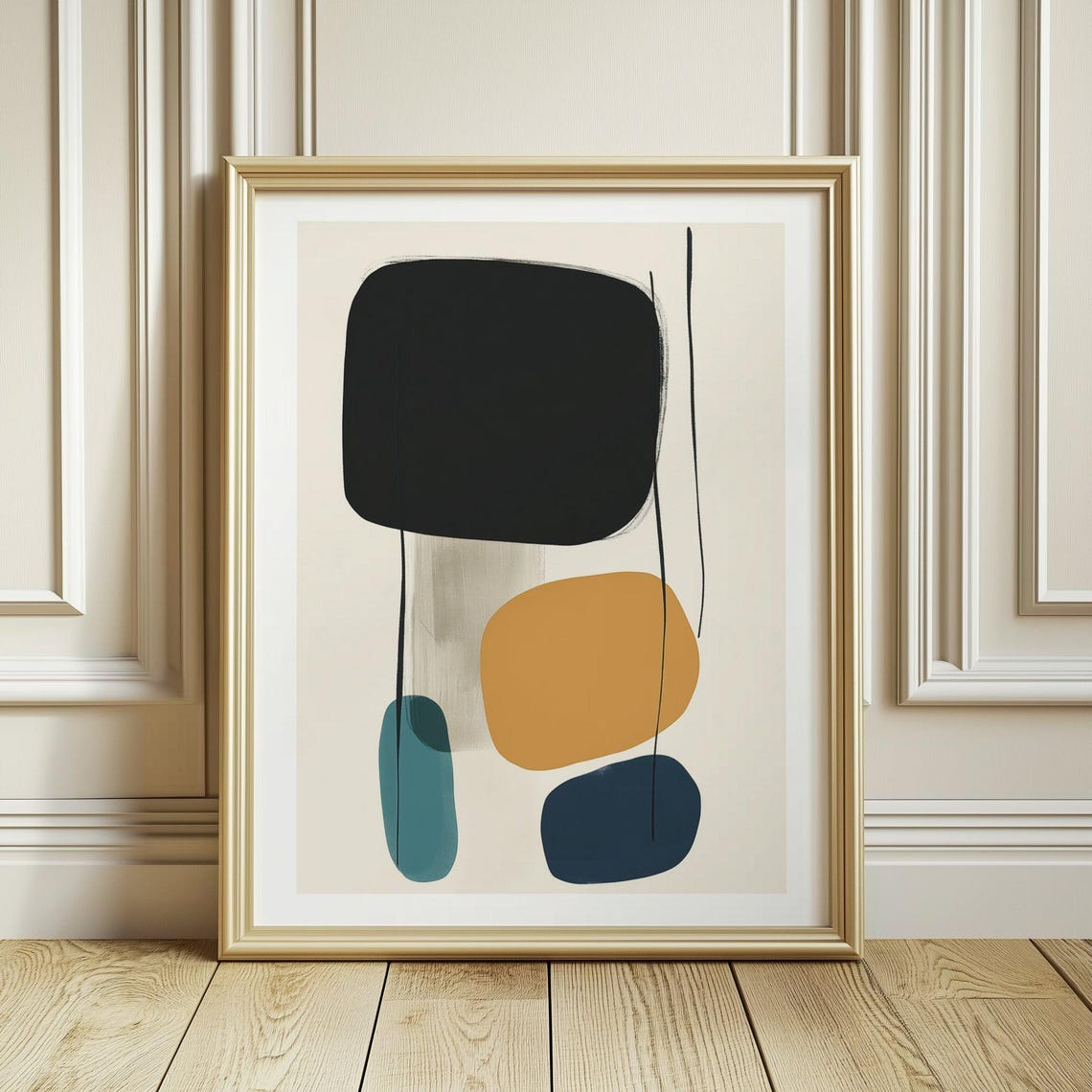 Black and Mustard Modern Abstract Geometric Shapes Minimalist Poster - Image 3
