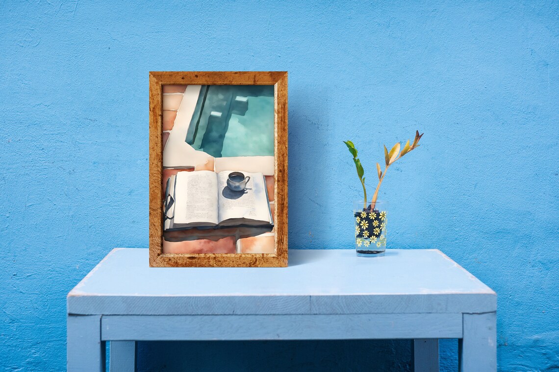 Book By The Pool Art Print, Summer Travel Decor - Image 2