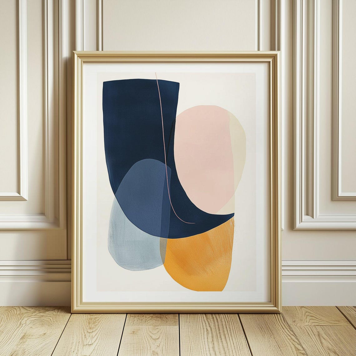 Elegant Navy Blush and Gold Organic Curves Abstract Modern Poster - Image 3