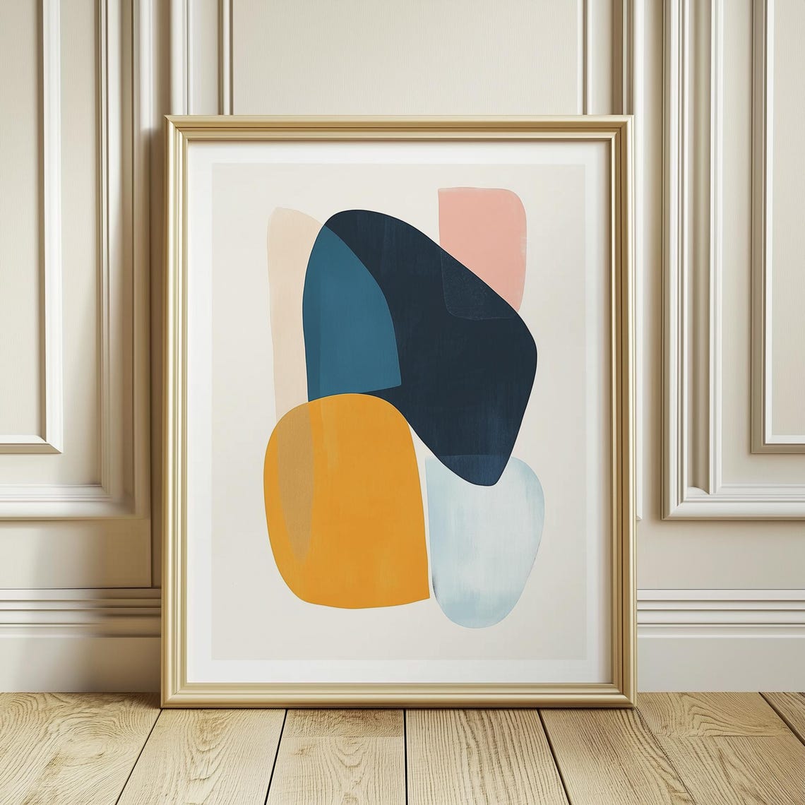 Pastel Abstract Shapes Navy Teal Mustard Blush Minimalist Poster - Image 4