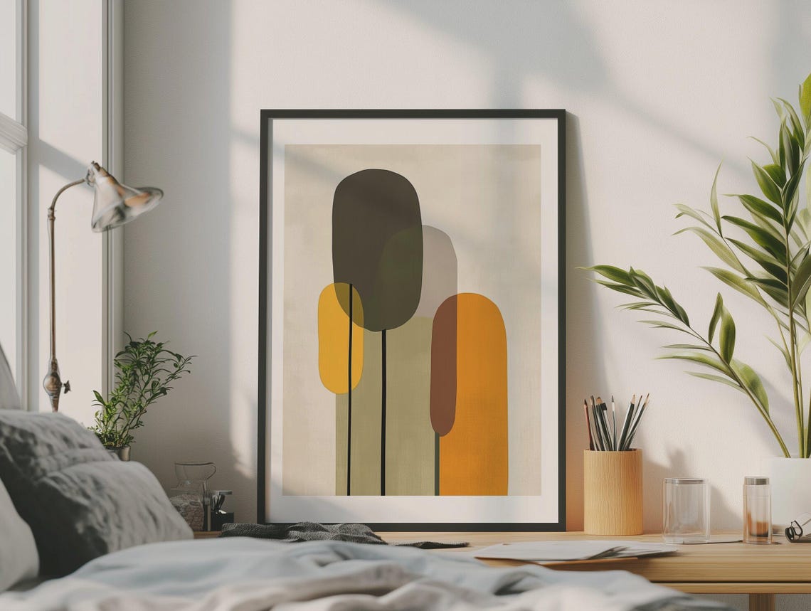 Olive and Mustard Arch Abstract Bauhaus Inspired Modern Poster - Image 4