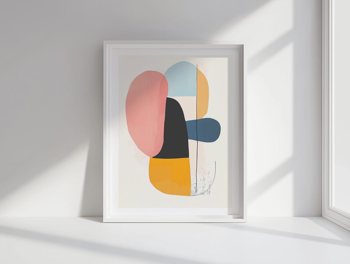 Pink Black and Mustard Playful Abstract Organic Shapes Wall Poster - Image 4