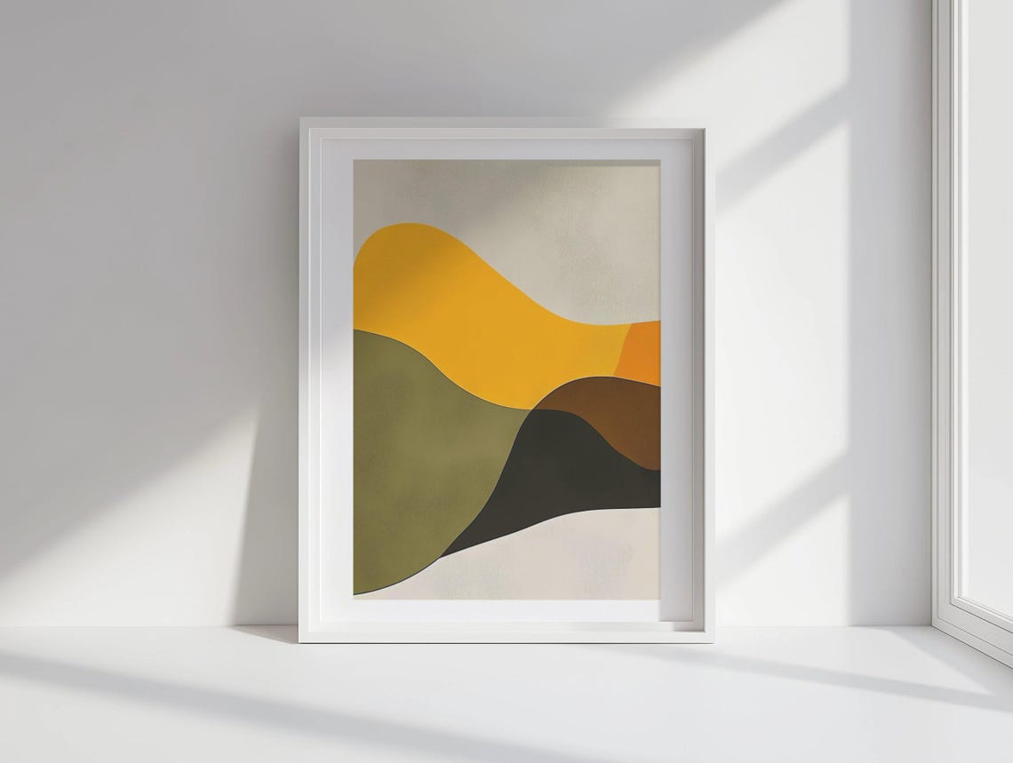 Golden Mustard Sun Rolling Hills Abstract Landscape Modern Poster - Image 4