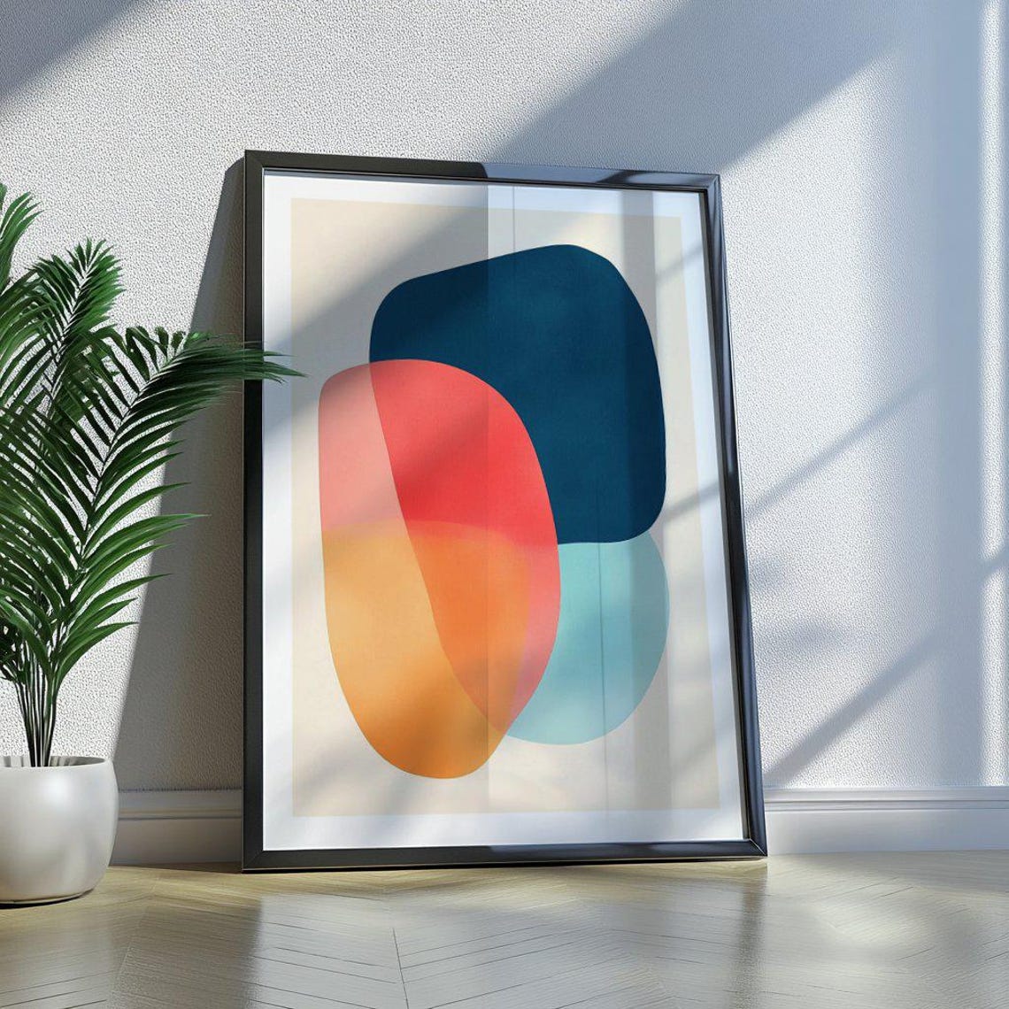 Navy Coral and Mint Translucent Layered Abstract Shapes Poster - Image 2