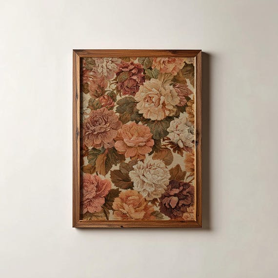 Vintage Floral Tapestry Print Fall Art Moody Tones Cottagecore Flower Wall Digital Download