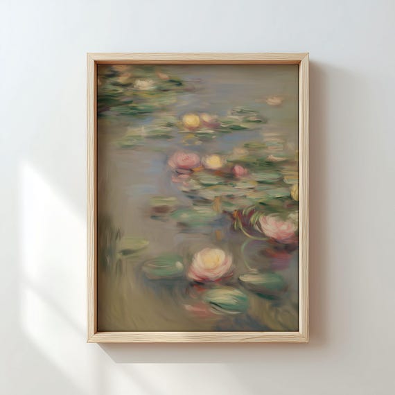 Water Lilies Art Impressionist Landscape Painting Cottage Core Lake Print Country Farmhouse Decor Digital Download