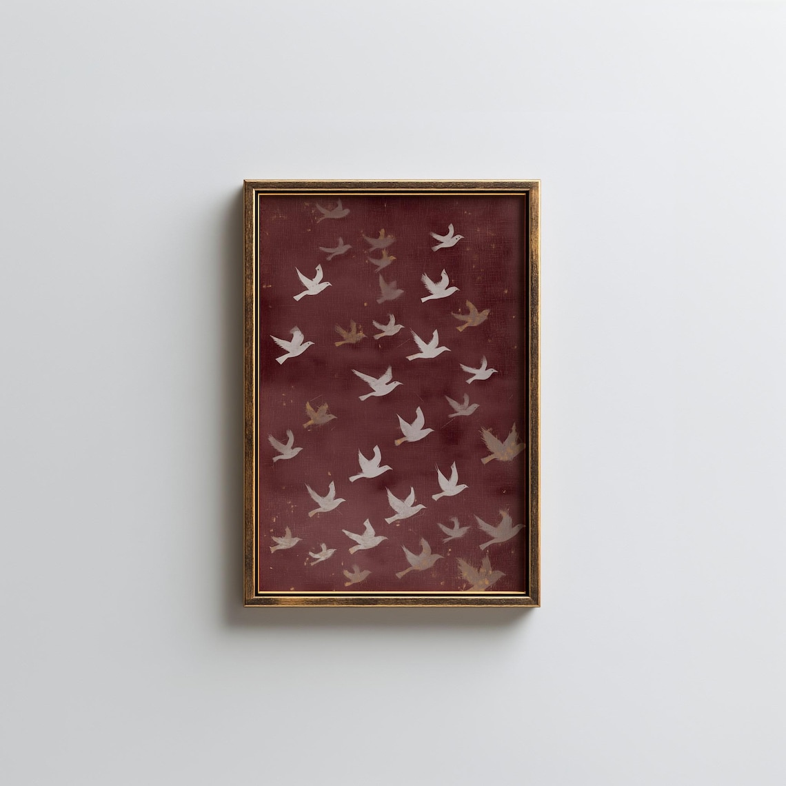 White Doves Burgundy Vintage Bird Flock Minimalist Art Poster
