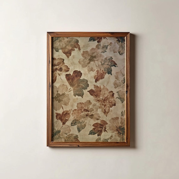 Vintage Rust Floral Tapestry Moody Fall Botanical Gallery Wall Art