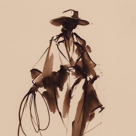 Modern Cowgirl Art Print, Western Minimalist Decor